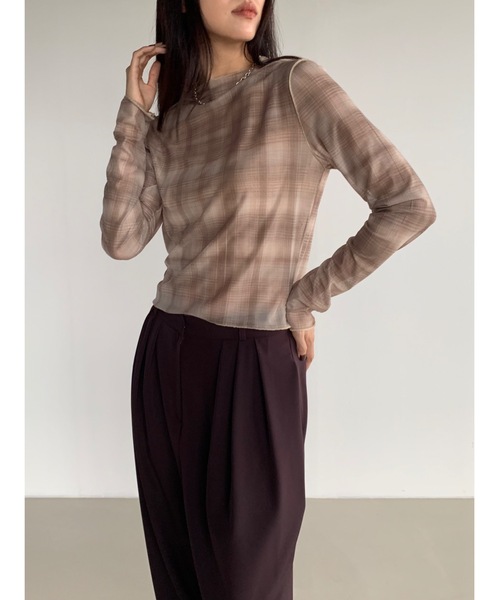 Didot.showroom(ディドット ショールーム)の「メロウチェックシアーT(Tシャツ/カットソー・レディース・グレー/ベージュ・FREE)」の22枚目の写真