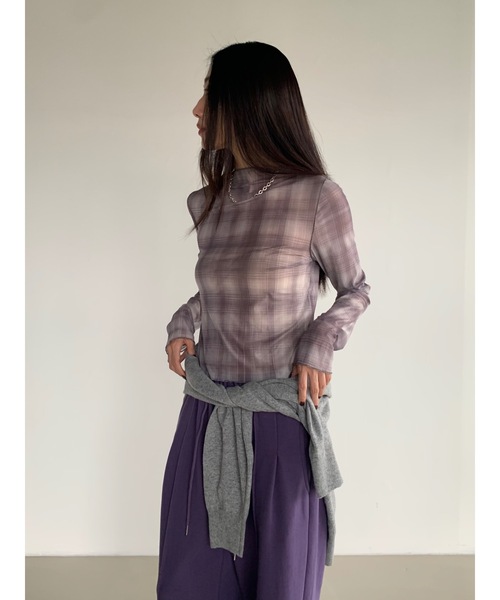 Didot.showroom(ディドット ショールーム)の「メロウチェックシアーT(Tシャツ/カットソー・レディース・グレー/ベージュ・FREE)」の10枚目の写真