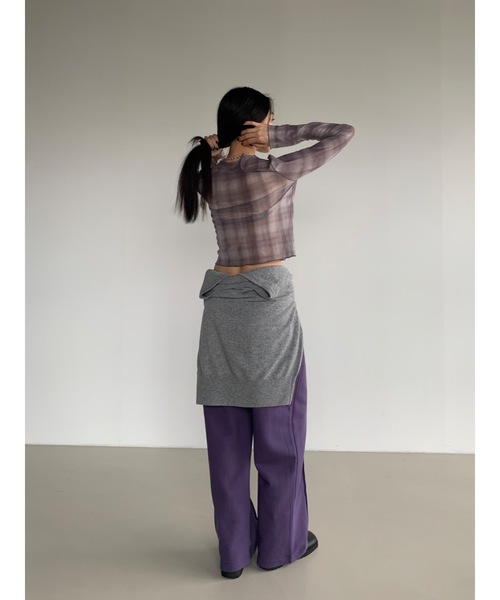 Didot.showroom(ディドット ショールーム)の「メロウチェックシアーT(Tシャツ/カットソー・レディース・グレー/ベージュ・FREE)」の14枚目の写真