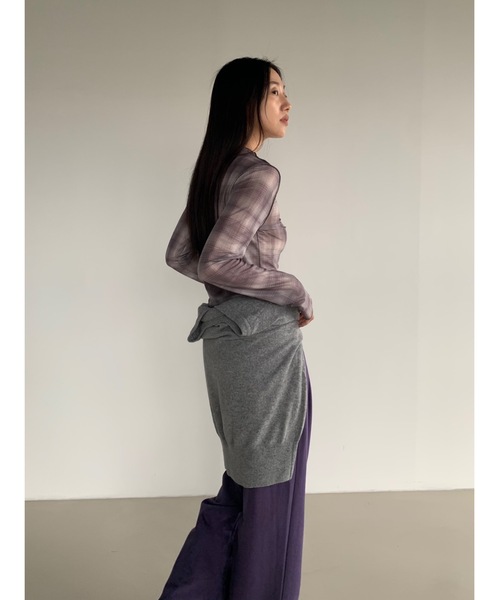 Didot.showroom(ディドット ショールーム)の「メロウチェックシアーT(Tシャツ/カットソー・レディース・グレー/ベージュ・FREE)」の15枚目の写真
