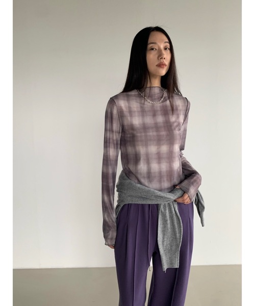 Didot.showroom(ディドット ショールーム)の「メロウチェックシアーT(Tシャツ/カットソー・レディース・グレー/ベージュ・FREE)」の6枚目の写真