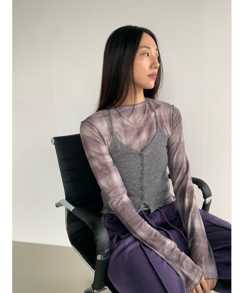 Didot.showroom(ディドット ショールーム)の「メロウチェックシアーT(Tシャツ/カットソー・レディース・グレー/ベージュ・FREE)」の19枚目の写真