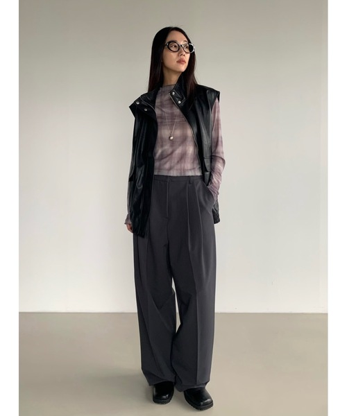Didot.showroom(ディドット ショールーム)の「メロウチェックシアーT(Tシャツ/カットソー・レディース・グレー/ベージュ・FREE)」の3枚目の写真