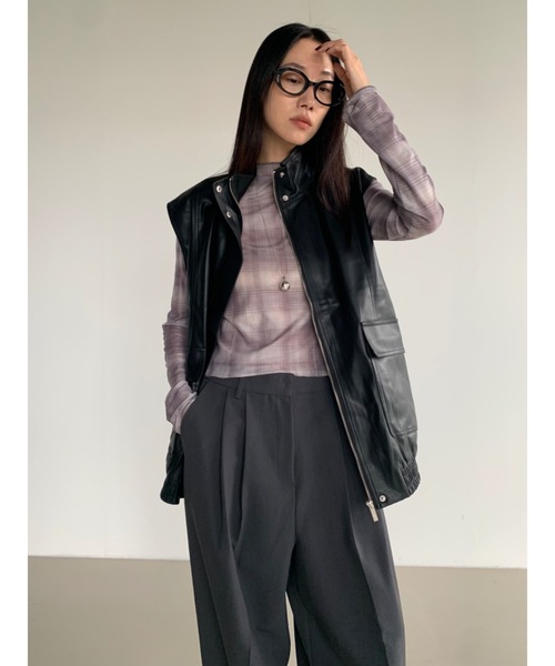 Didot.showroom(ディドット ショールーム)の「メロウチェックシアーT(Tシャツ/カットソー・レディース・グレー/ベージュ・FREE)」の4枚目の写真