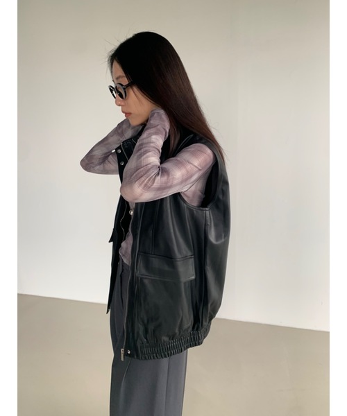 Didot.showroom(ディドット ショールーム)の「メロウチェックシアーT(Tシャツ/カットソー・レディース・グレー/ベージュ・FREE)」の5枚目の写真