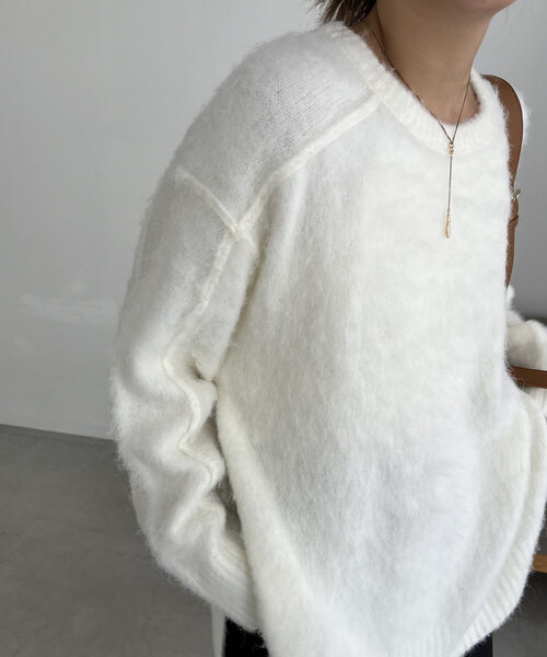 CAPRICIEUX LE'MAGE（カプリシューレマージュ）の「サイドスリットシャギープルオーバー（ニット/セーター・レディース・ベージュ/グレー/オフホワイト/グリーン・FREE）」の15枚目の写真