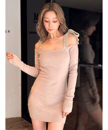 GYDA | shoulderリボンタイトリブニットワンピース(ワンピース)