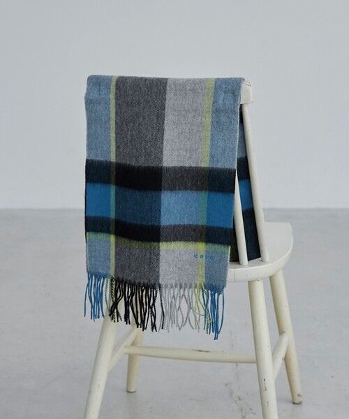 coen（コーエン）の「ワンポイント刺繍ウールチェックマフラー（マフラー・メンズ・グレー/ライトブルー/オレンジ・FREE）」の12枚目の写真