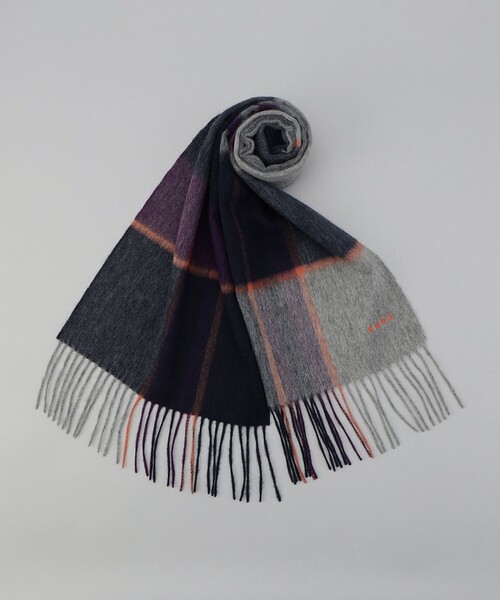 coen（コーエン）の「ワンポイント刺繍ウールチェックマフラー（マフラー・メンズ・グレー/ライトブルー/オレンジ・FREE）」の10枚目の写真