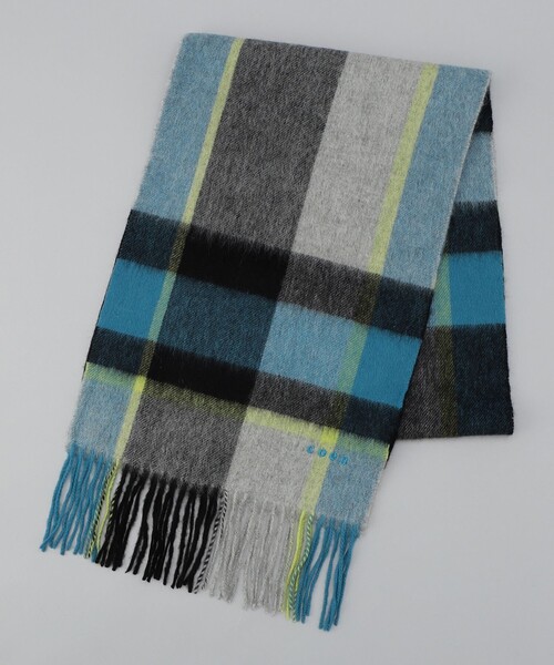 coen（コーエン）の「ワンポイント刺繍ウールチェックマフラー（マフラー・メンズ・グレー/ライトブルー/オレンジ・FREE）」の8枚目の写真