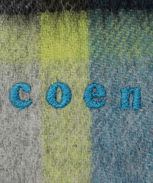 coen（コーエン）の「ワンポイント刺繍ウールチェックマフラー（マフラー・メンズ・グレー/ライトブルー/オレンジ・FREE）」の5枚目の写真