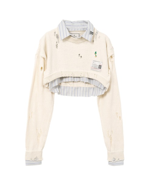 Maison MIHARA YASUHIRO(メゾンミハラヤスヒロ)の「Shirt Layered Crop Knit Sweater(ニット/セーター・レディース・ブラック/ホワイト・38/36)」の2枚目の写真