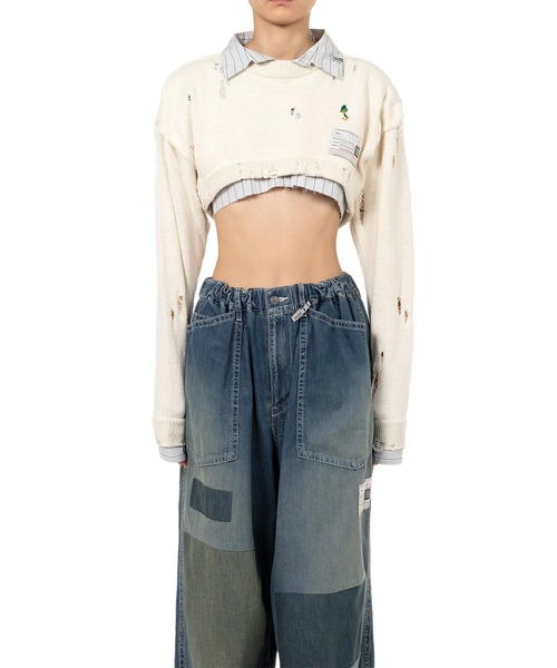 Maison MIHARA YASUHIRO(メゾンミハラヤスヒロ)の「Shirt Layered Crop Knit Sweater(ニット/セーター・レディース・ブラック/ホワイト・38/36)」の4枚目の写真