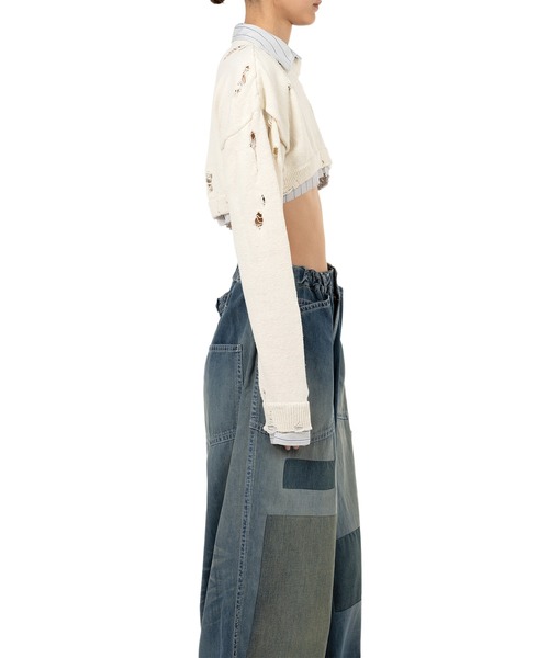 Maison MIHARA YASUHIRO(メゾンミハラヤスヒロ)の「Shirt Layered Crop Knit Sweater(ニット/セーター・レディース・ブラック/ホワイト・38/36)」の7枚目の写真