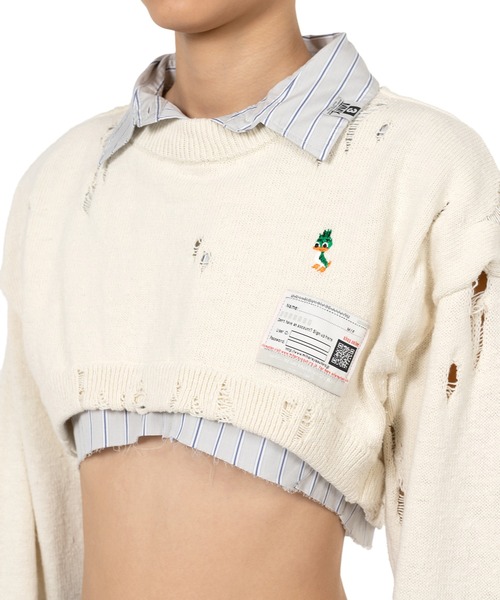 Maison MIHARA YASUHIRO(メゾンミハラヤスヒロ)の「Shirt Layered Crop Knit Sweater(ニット/セーター・レディース・ブラック/ホワイト・38/36)」の8枚目の写真