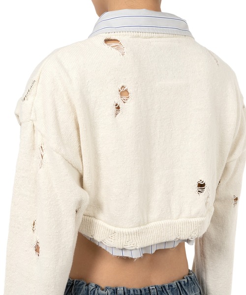 Maison MIHARA YASUHIRO(メゾンミハラヤスヒロ)の「Shirt Layered Crop Knit Sweater(ニット/セーター・レディース・ブラック/ホワイト・38/36)」の10枚目の写真