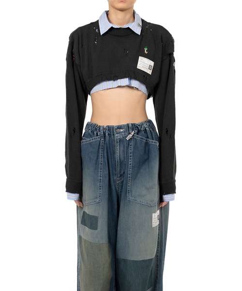Maison MIHARA YASUHIRO(メゾンミハラヤスヒロ)の「Shirt Layered Crop Knit Sweater(ニット/セーター・レディース・ブラック/ホワイト・38/36)」の12枚目の写真