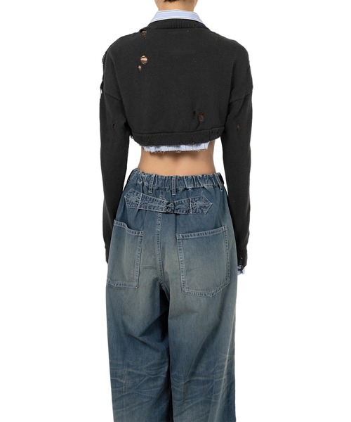 Maison MIHARA YASUHIRO(メゾンミハラヤスヒロ)の「Shirt Layered Crop Knit Sweater(ニット/セーター・レディース・ブラック/ホワイト・38/36)」の14枚目の写真