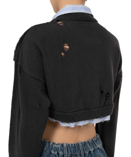 Maison MIHARA YASUHIRO(メゾンミハラヤスヒロ)の「Shirt Layered Crop Knit Sweater(ニット/セーター・レディース・ブラック/ホワイト・38/36)」の18枚目の写真