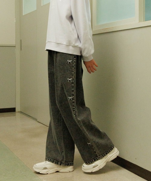 belvet ワイドデニムパンツ 新作 スリットポイントワイドデニムパンツ | ファッション通販サイト NUGU