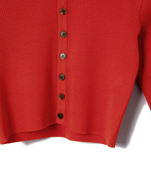 ADAM ET ROPE'(アダムエロペ)の「【公式サイト限定】【AURALEE(オーラリー)】SUPER FINE WOOL HIGH GAUGE RIB KNIT SHORT CARDIGAN(カーディガン/ボレロ・レディース・レッド・1)」の7枚目の写真