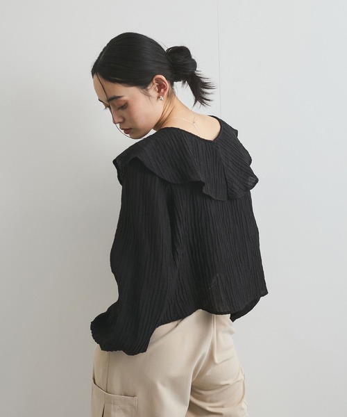 VIS（ビス）の「【洗える】ラッフルカラーブラウス（シャツ/ブラウス・レディース・ライトグリーン/オフホワイト/ブラック・FREE）」の9枚目の写真