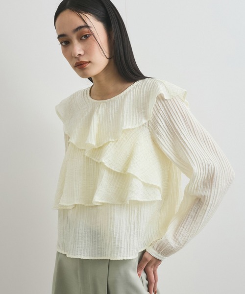 VIS（ビス）の「【洗える】ラッフルカラーブラウス（シャツ/ブラウス・レディース・ライトグリーン/オフホワイト/ブラック・FREE）」の13枚目の写真