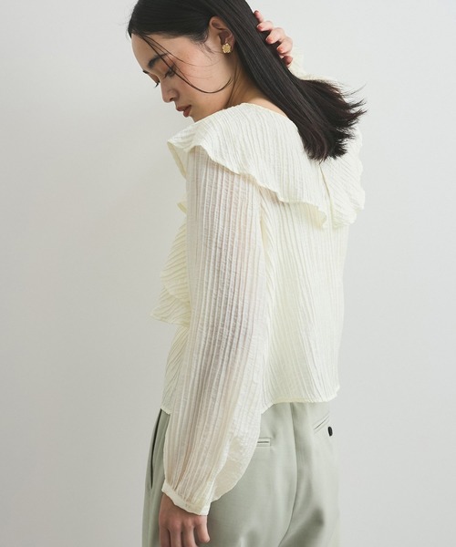 VIS（ビス）の「【洗える】ラッフルカラーブラウス（シャツ/ブラウス・レディース・ライトグリーン/オフホワイト/ブラック・FREE）」の14枚目の写真