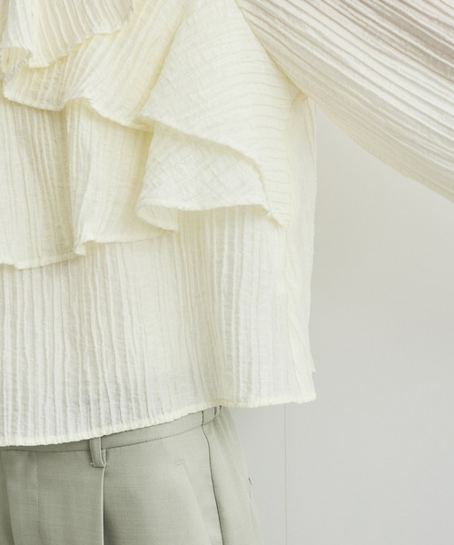 VIS（ビス）の「【洗える】ラッフルカラーブラウス（シャツ/ブラウス・レディース・ライトグリーン/オフホワイト/ブラック・FREE）」の21枚目の写真