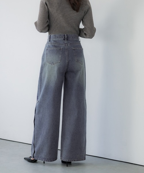 coca（coca）（コカ）の「【WEB限定セール】サイドボタンワイドデニム（デニムパンツ・レディース・ブルー・M/L/S）」の6枚目の写真