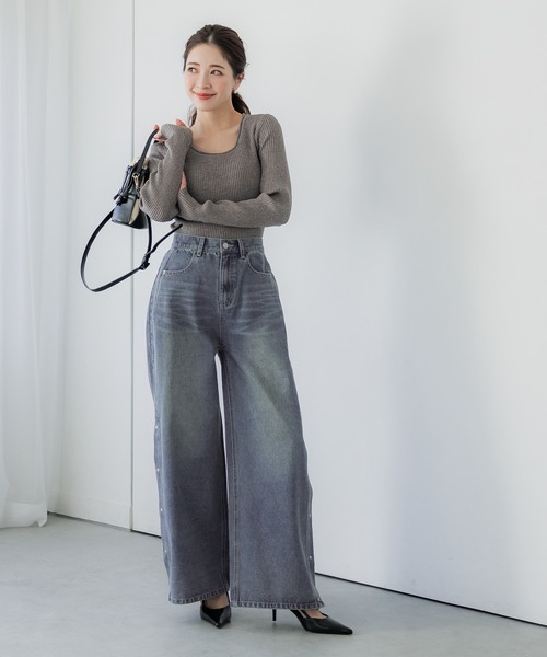 coca（coca）（コカ）の「【WEB限定セール】サイドボタンワイドデニム（デニムパンツ・レディース・ブルー・M/L/S）」の7枚目の写真