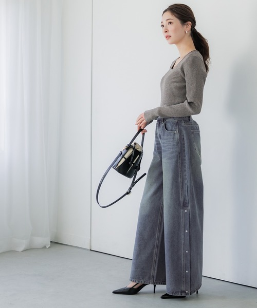 coca（coca）（コカ）の「【WEB限定セール】サイドボタンワイドデニム（デニムパンツ・レディース・ブルー・M/L/S）」の8枚目の写真