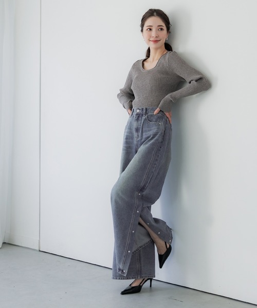 coca（coca）（コカ）の「【WEB限定セール】サイドボタンワイドデニム（デニムパンツ・レディース・ブルー・M/L/S）」の3枚目の写真