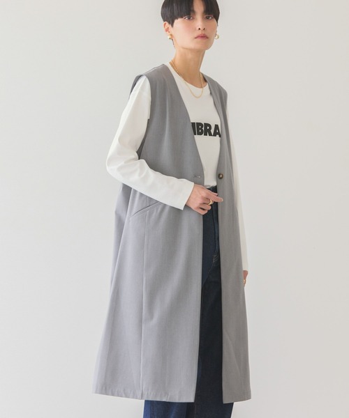 AMERI ロングジレ　ロングベスト AMERI/アメリ】SUPER BRUSHED LONG VEST/ロングベスト/ジレ