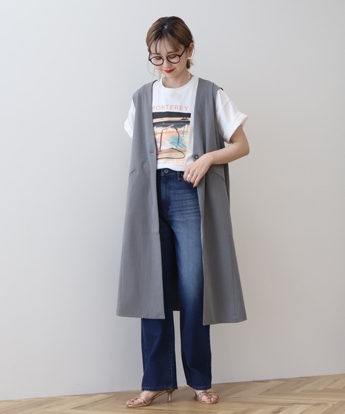 SALEセール美品Mfill エムフィルウールVネックロングジレネイビー40 SALEセール美品Mfill エムフィルウールVネックロングジレ