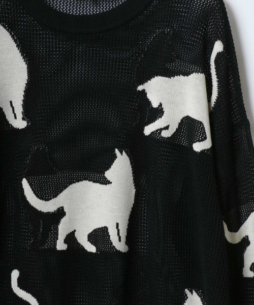 ANPAS(アンパス)の「Allover Pattern Big Cat Openwork Knitting Summer Knit/総柄 ネコ アニマル ニット 透かし編み サマーニット メンズ レディース(ニット/セーター・メンズ・ブラック/ベージュ/ブラウン・M/L)」の4枚目の写真