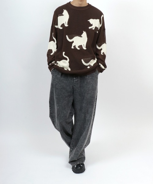 ANPAS(アンパス)の「Allover Pattern Big Cat Openwork Knitting Summer Knit/総柄 ネコ アニマル ニット 透かし編み サマーニット メンズ レディース(ニット/セーター・メンズ・ブラック/ベージュ/ブラウン・M/L)」の17枚目の写真