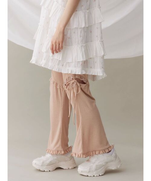 【タグあり】 merry jenny レースカットフリルリブパンツ グレー セール】レースカットフリルリブパンツ（スウェットパンツ
