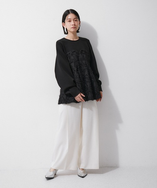 ADAM ET ROPE'(アダムエロペ)の「【追加】・【サステナブル】ジャカードビスチェコンビプルオーバー(Tシャツ/カットソー・レディース・ブラック/ホワイト系その他2・FREE)」の3枚目の写真