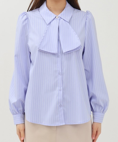 ASTORIA ODIER（アストリアオディール）の「とろみフリルストライプブラウス（シャツ/ブラウス・レディース・サックスブルー/ライトグレー・SMALL/MEDIUM/LARGE）」の12枚目の写真