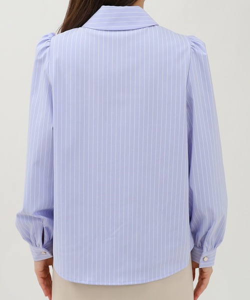 ASTORIA ODIER（アストリアオディール）の「とろみフリルストライプブラウス（シャツ/ブラウス・レディース・サックスブルー/ライトグレー・SMALL/MEDIUM/LARGE）」の14枚目の写真