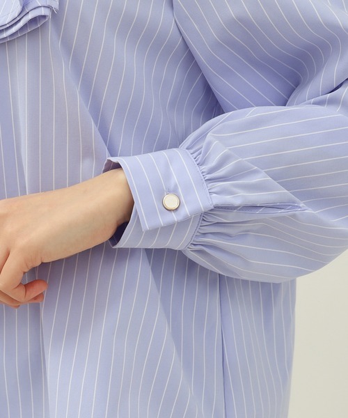 ASTORIA ODIER（アストリアオディール）の「とろみフリルストライプブラウス（シャツ/ブラウス・レディース・サックスブルー/ライトグレー・SMALL/MEDIUM/LARGE）」の16枚目の写真