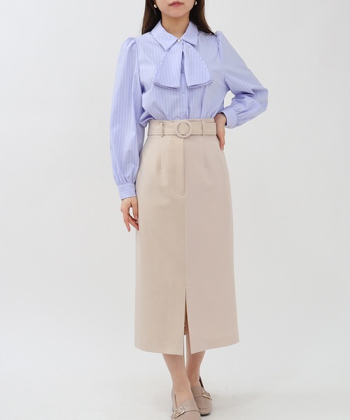 ASTORIA ODIER（アストリアオディール）の「とろみフリルストライプブラウス（シャツ/ブラウス・レディース・サックスブルー/ライトグレー・SMALL/MEDIUM/LARGE）」の6枚目の写真