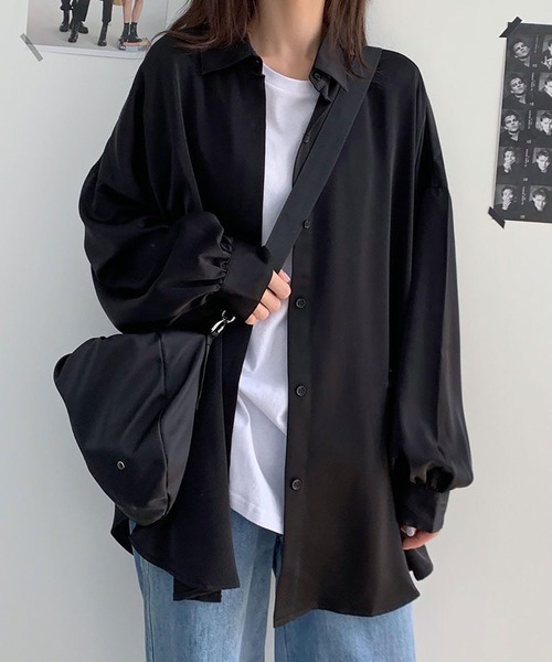 Asterellivi(アステレリビ)の「無地長袖ブラウス(シャツ/ブラウス・レディース・ブルー/ホワイト/ブラック・M/XL/L)」の2枚目の写真