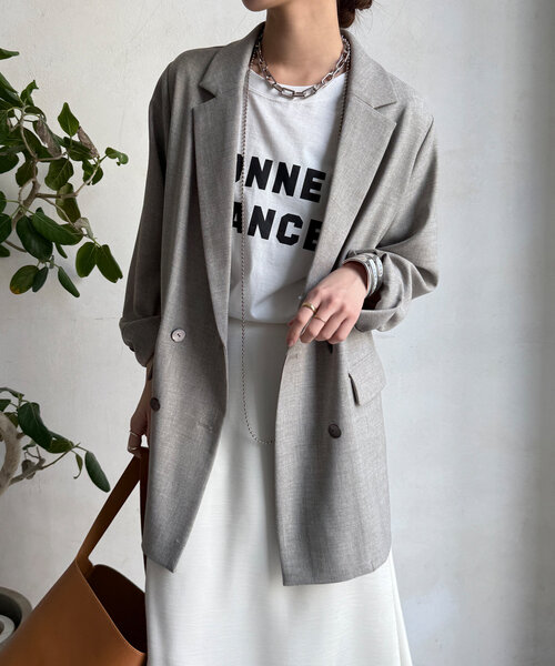 DouDou（ドゥドゥ）の「T/Rダブルジャケット（テーラードジャケット・レディース・グレー/ブラック・FREE）」の3枚目の写真