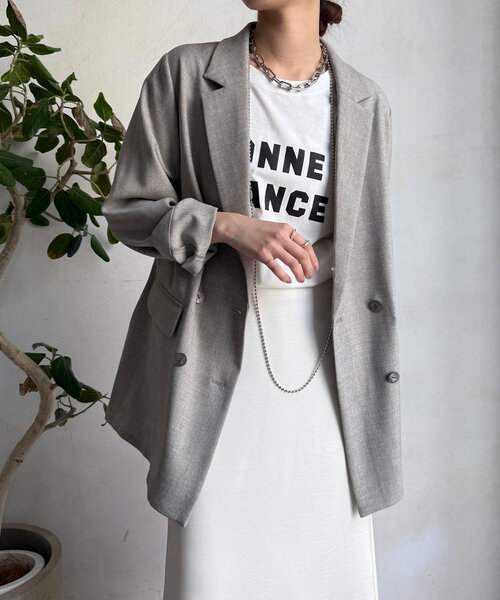 DouDou（ドゥドゥ）の「T/Rダブルジャケット（テーラードジャケット・レディース・グレー/ブラック・FREE）」の4枚目の写真