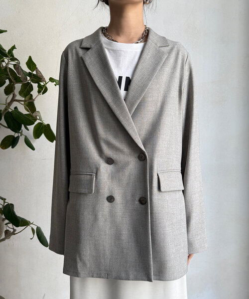 DouDou（ドゥドゥ）の「T/Rダブルジャケット（テーラードジャケット・レディース・グレー/ブラック・FREE）」の6枚目の写真