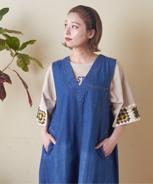 CUBE SUGAR(キューブシュガー)の「6.5オンスデニムバルーンワンピース(ワンピース・レディース・マルチ/ブラック/インディゴブルー/グリーン・M)」の16枚目の写真