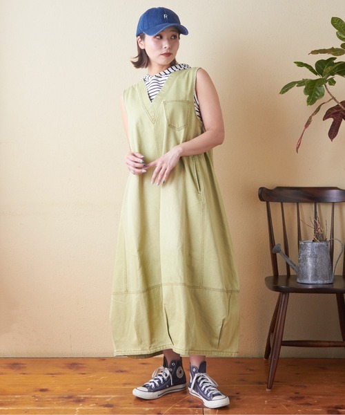 CUBE SUGAR(キューブシュガー)の「6.5オンスデニムバルーンワンピース(ワンピース・レディース・マルチ/ブラック/インディゴブルー/グリーン・M)」の13枚目の写真