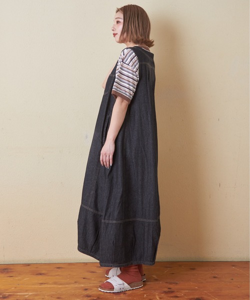 CUBE SUGAR(キューブシュガー)の「6.5オンスデニムバルーンワンピース(ワンピース・レディース・マルチ/ブラック/インディゴブルー/グリーン・M)」の6枚目の写真